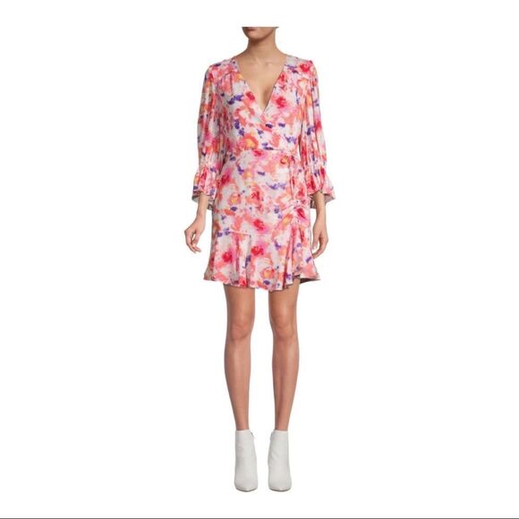 NWT Betsey Johnson Sunset Floral Ruffle Trim Wrap Dress Size 4 - Picture 1 of 12